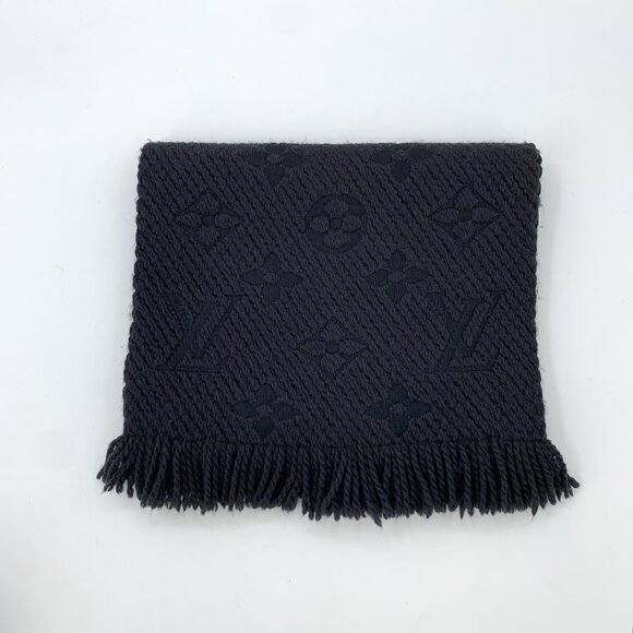 H13184 Louis Vuitton dark grey logo printed wool tassel scarf 32*116cm slight sn - Picture 1 of 8